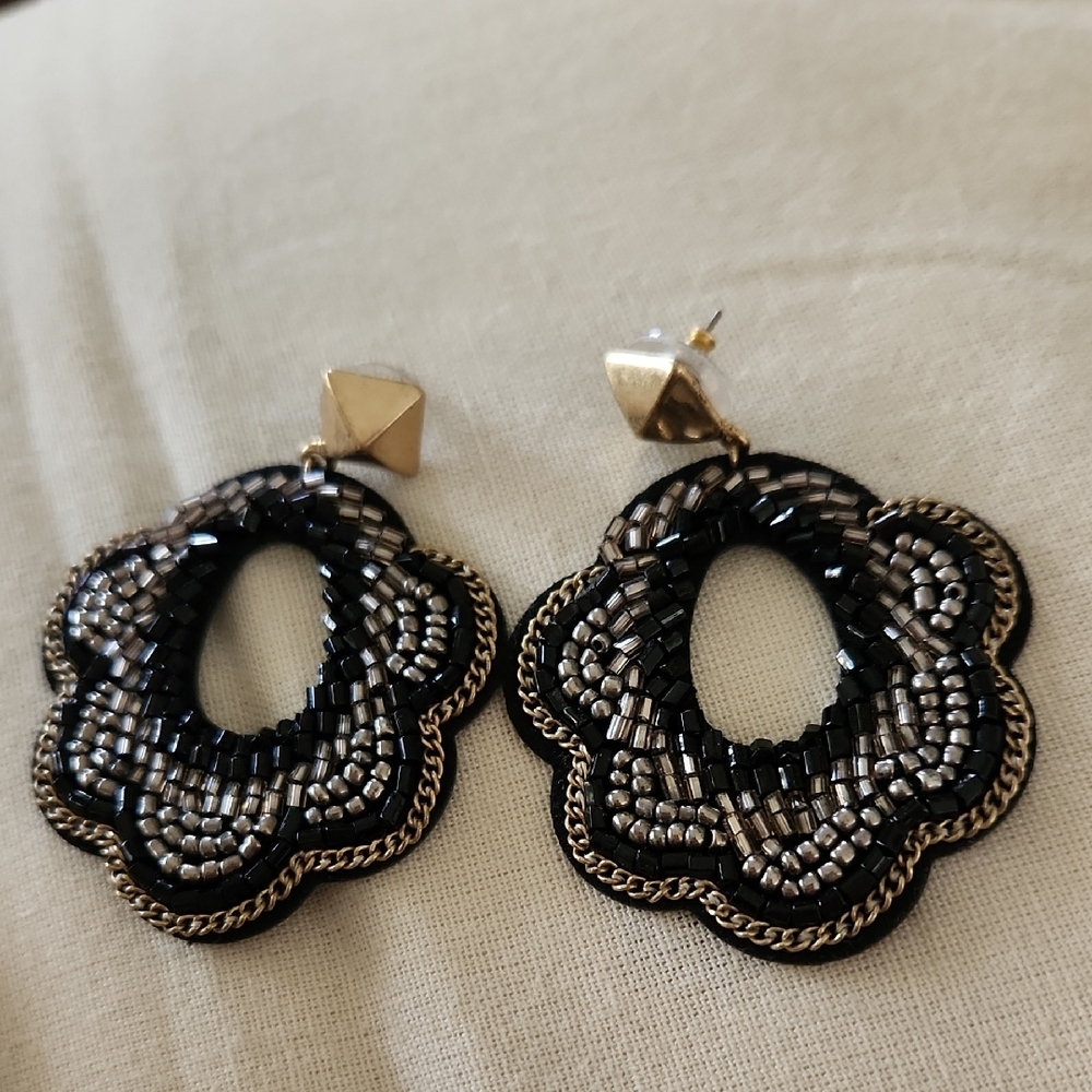 Stella & Dot Sparkly Black Beaded Earrings